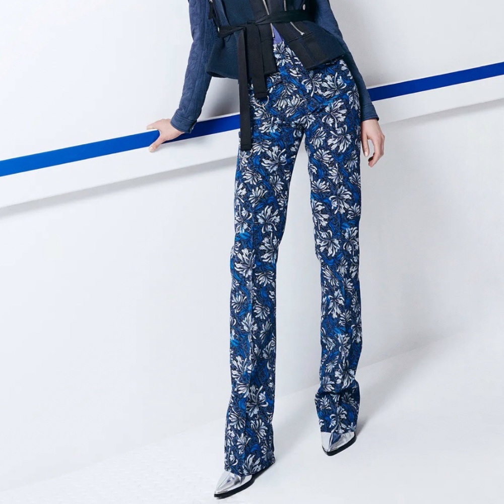 REBECCA TAYLOR blue floral print high rise waisted wide leg pants front pockets - Picture 1 of 14